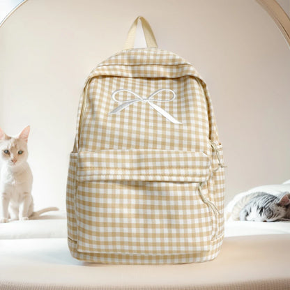 Cute Bowknot Plaid School Backpack Lightweight School Bag Nylon Student Rucksack for Girls Women High School College Work