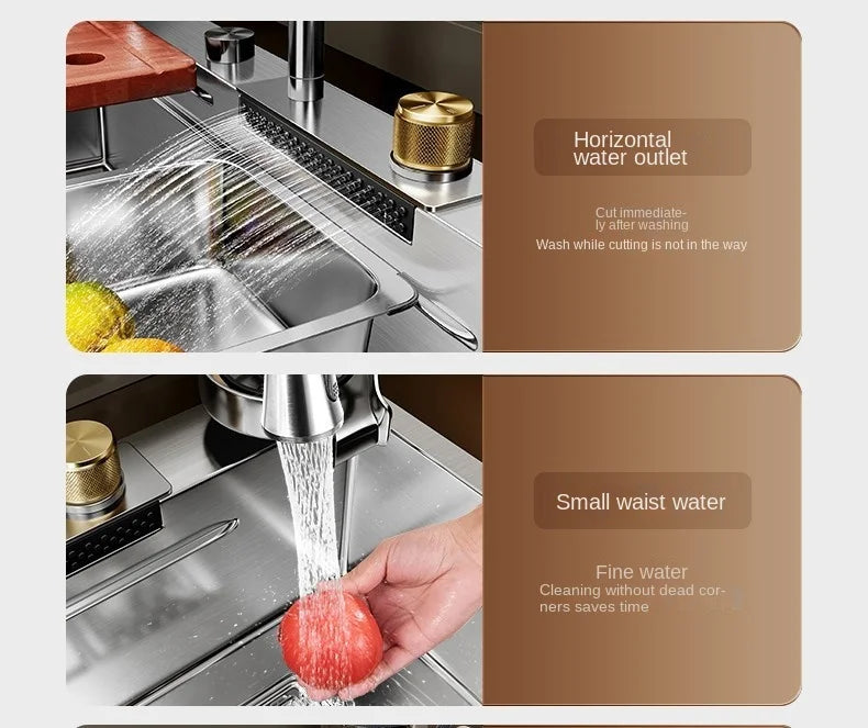 Nano 304 Stainless Steel Sink Waterfall Large Single Slot Kitchen Sink Vegetable Sink Stainless Steel Sink Household Sink