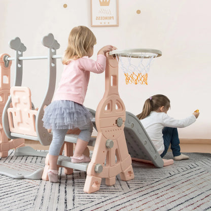 Slide for Children, 4 In 1 Children's Slide Swing with Basketball st, Climbing ladder, Swing Slide Garden Slide for Indoor Outdo