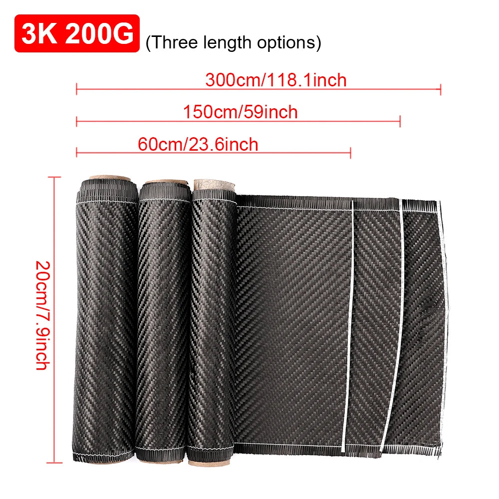 3K 200gsm0.2mm 30/60/150/300cm Thickness Carbon Fiber Cloth Plain Carbon Fabric For Commercial Car Part Sport Equipment