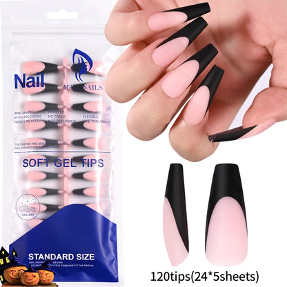 120Pcs Medium Long Square Acrylic French Fake Nails Full Cover Wearable French Press on Nails for Women Mixed Size False Nails