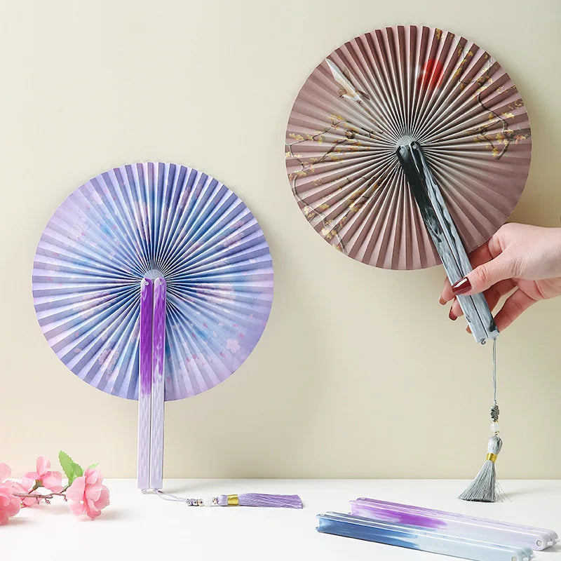 Magnetic Folding Round Fan Chinese Antique Style Dancer Hanfu Fan Student Gift Wedding Perform Dance Party Fan Photography Prop
