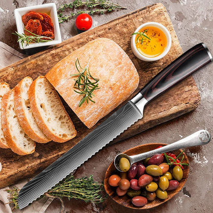 Bread Knife,8 inch Serrated Knife,Damascus laser Pattern Steel Bread Knife for Homemade Bread,Razor Sharp Edge for Slicing Bread