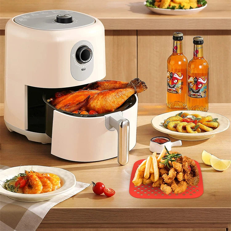LMETJMA 3Pcs Silicone Air Fryer Lines Reusable Air Fryer Liners 8.5Inch Square Non-Stick Air Fryer Mat for Frying Steaming JT153