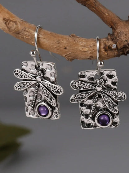 Amethyst Drop Earrings Boho Dragonfly Dangle Earrings For Women Unique Artisan Handmade Jewelry