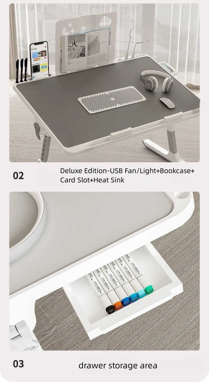 Laptop Bed Tray Table, Adjustable Laptop Bed Table,Portable Standing Desk with Storage Drawer,Foldable Lap Tablet Table for Sofa