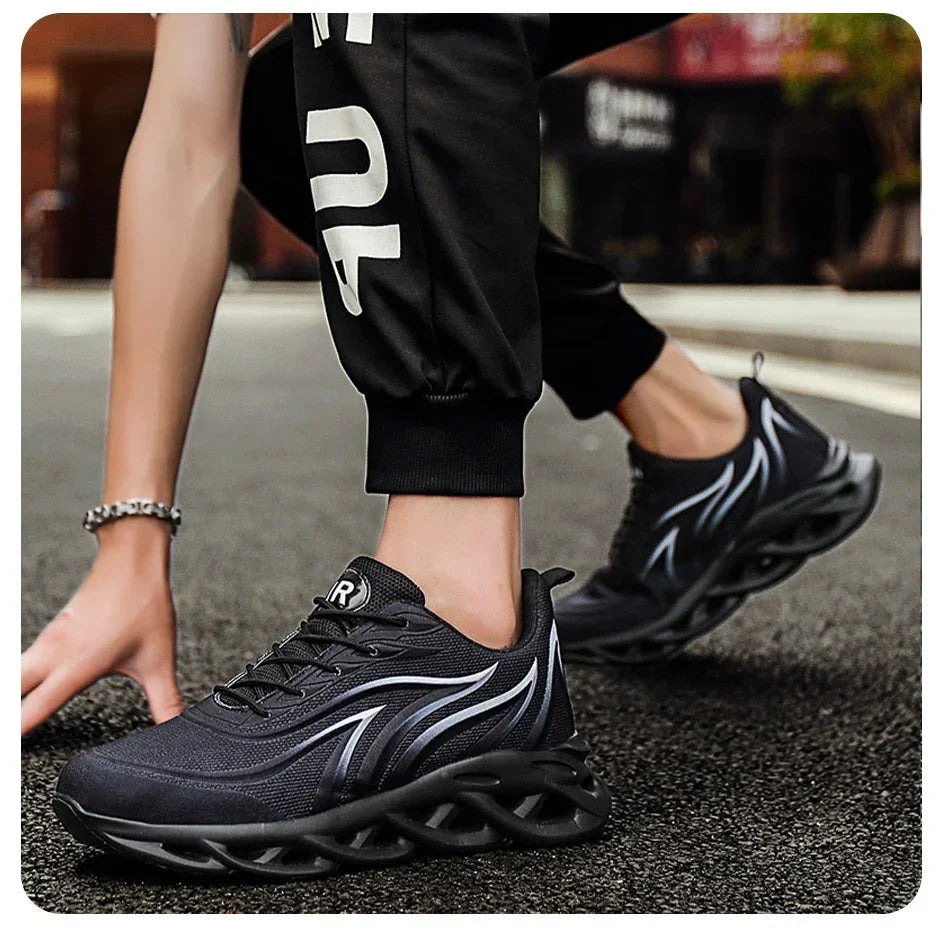 Stylish Running Shoes Men's Flame Printed Sneakers Knitted Sneakers Blade Cushioned Jogging Sneakers Lightweight Tenis Masculino