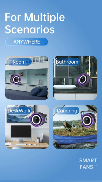 TINSOL 2500mAH Portable Electric Fan with Ambient Light Turbo Mute Electric Fan Desktop Wall Mount Ceiling Air Cooler