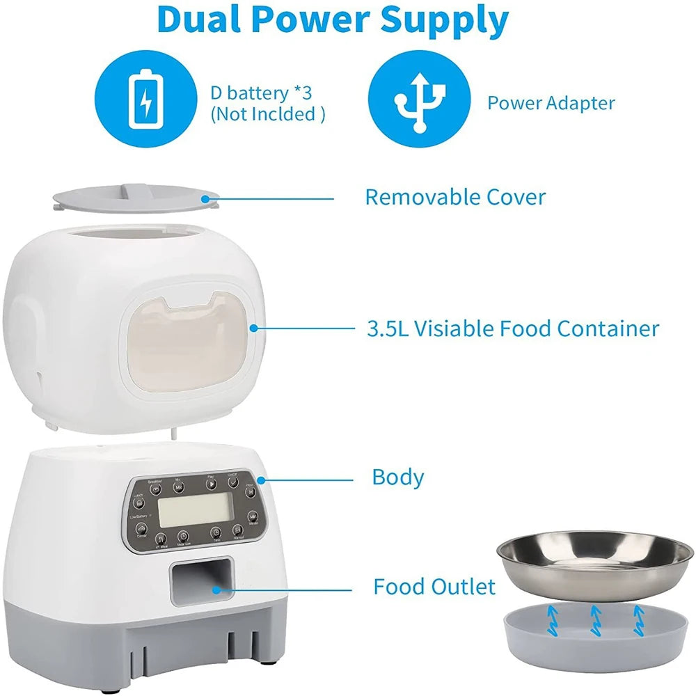3.5L Automatic Pet Feeder Smart Food Dispenser For Cats Dogs Timer Stainless Steel Bowl Auto Dog Cat Pet Feeding Pet Supplies