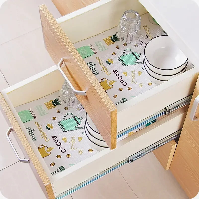 Waterproof Oil Thickened Kitchen Stickers 2 Roll Can Cut Table Mat Drawers Cabinet Shelf Liners Cartoon Cupboard Placemat