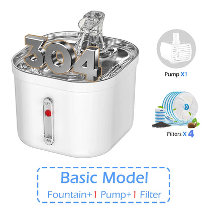 Cat Water Fountain Stainless Steel Pet Water Fountain for Cats Inside 1Filters&Ultra-Quiet Pump 2.2L/73oz Dog Pet Water Fountain