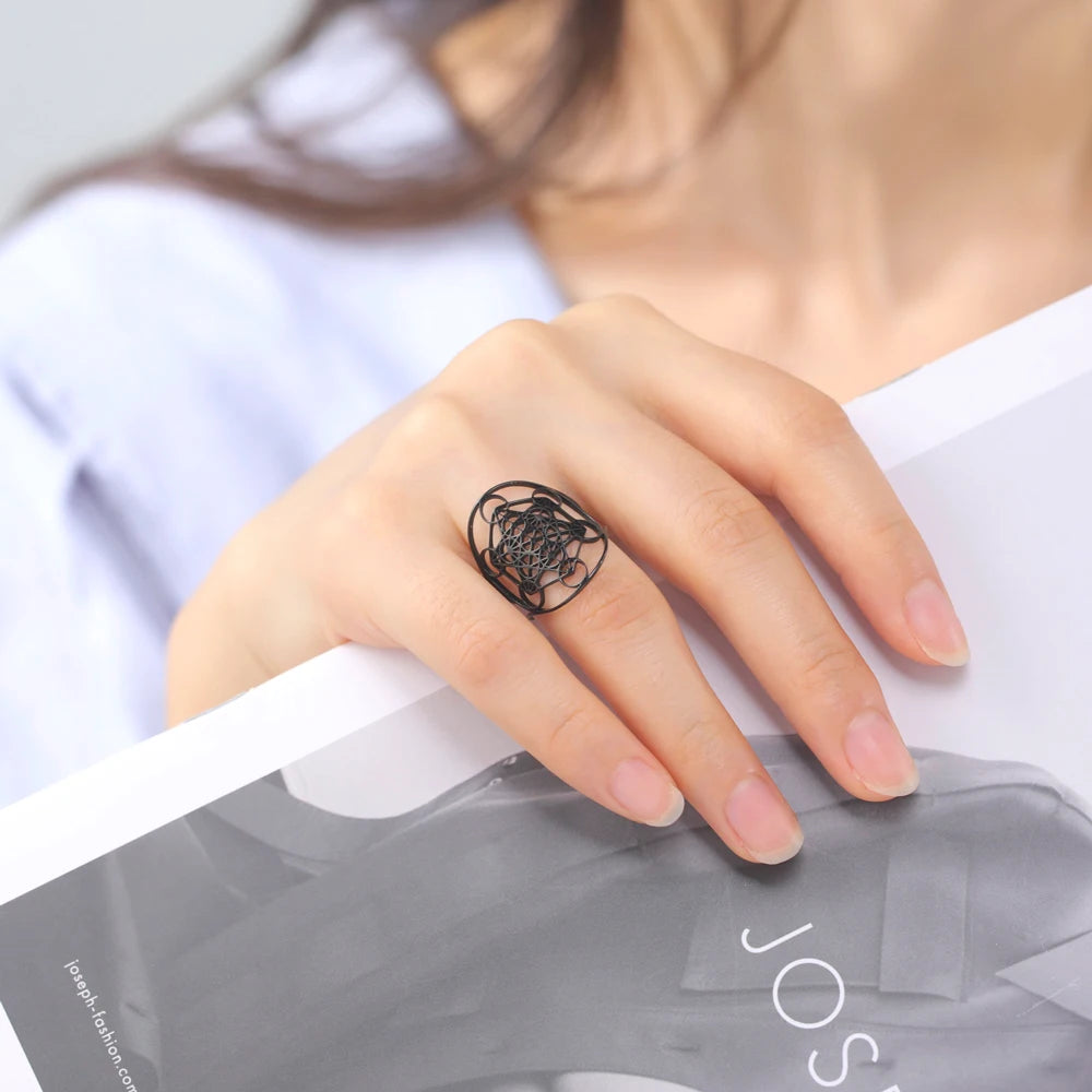 Cooltime Archangel Metatron Rings Cube Stainless Steel for Women Men Salomon Jewelry Secret Geometry Finger Accessories Amulet