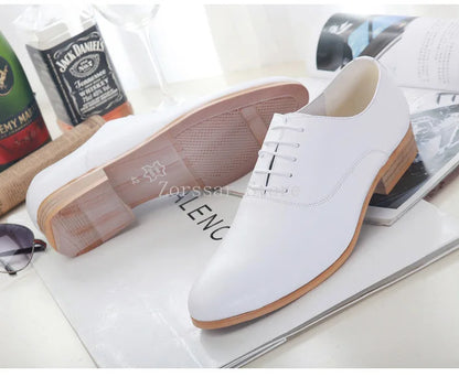 3CM Heels Men Wedding Shoes Genuine Leather White Black Oxford Dress Business Suit Shoe Lace Up Point Toe Formal Shoes Handmade