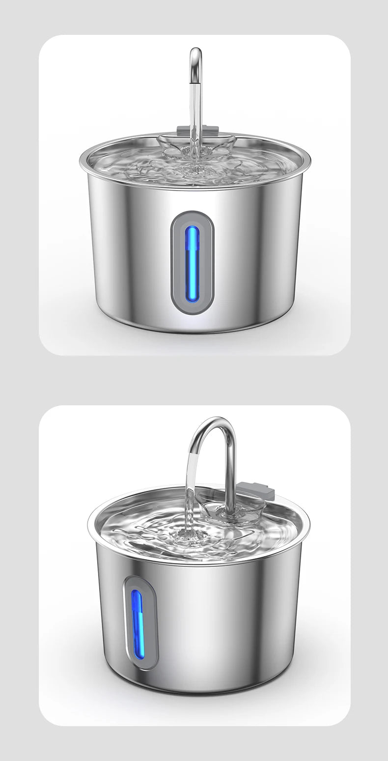 2.2L Automatic Cat Water Fountain With Faucet USB Stainless Steel Filter Silent Water Pump Cat And Dog Water Fountain Supplies
