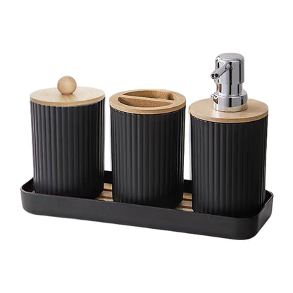 Bathroom Accessories Set Vanity Counter Soap Dispenser Toothbrush Cotton Swab Holder and Tray Set Bathroom Decor Apothecary Jars