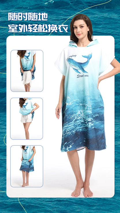 Beach Towel with Hood for Men and Women Hooded Towels Bath Robe for adult Quick Dry Lightweight Soft Microfiber Poncho Swim Robe