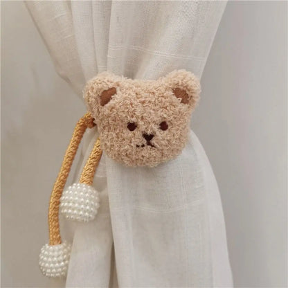 2Pcs Ins Cartoon Bear Curtain Cute Plush Window Curtain Buckles 3D Decorative Bear Curtain Tieback Curtain Accessories