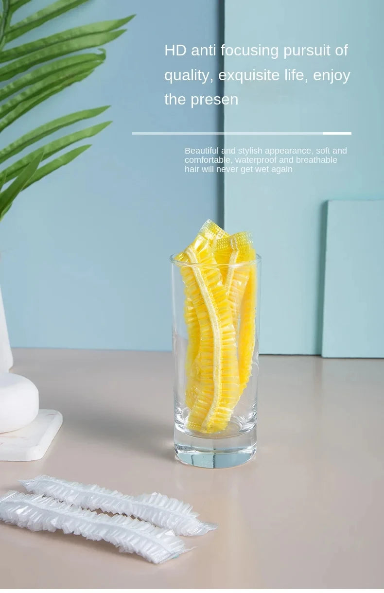 Women's Disposable Shower Cap, Plastic Waterproof Head Cover, Pink Spa Salon, Hotel Hair Dye, Elastic Hair Cap, 100 Pieces/set