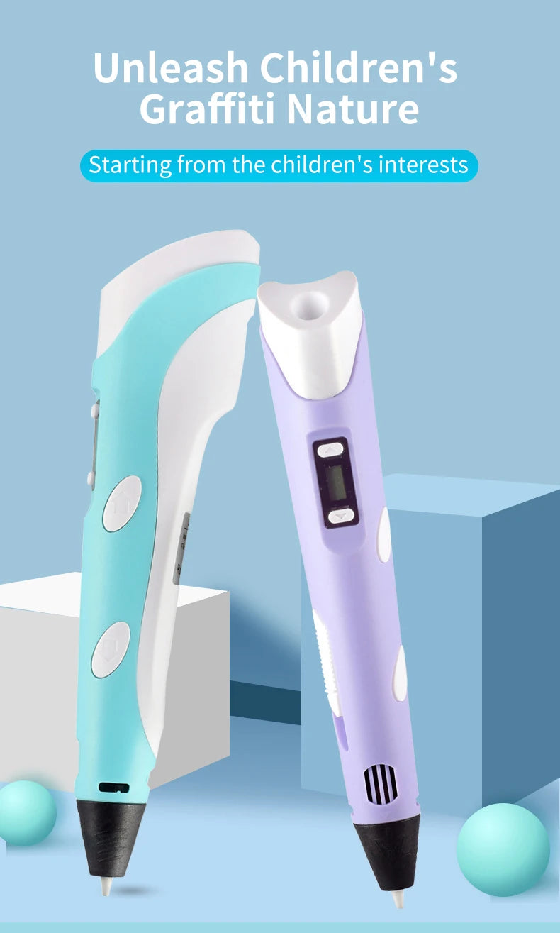 3D Pen For Children 3D Printing Drawing Pen DIY Funny Set for Kids Chidren Birthday Chrismas Creative Gift with PLA Filament