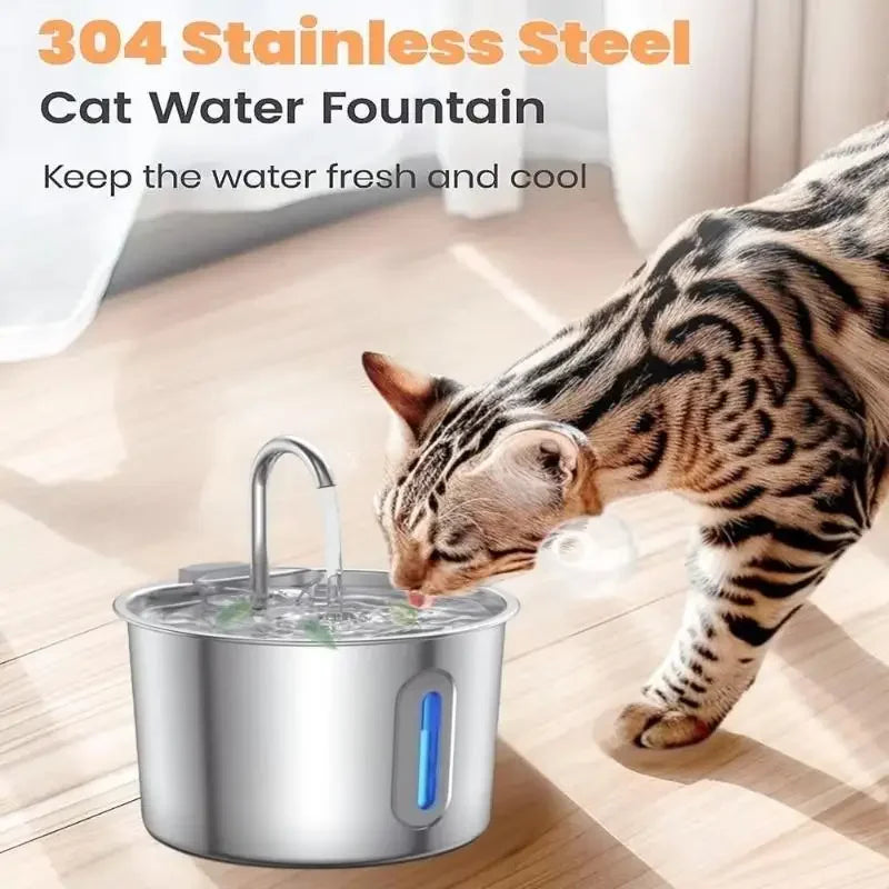 2.2L Automatic Cat Water Fountain With Faucet USB Stainless Steel Filter Silent Water Pump Cat And Dog Water Fountain Supplies