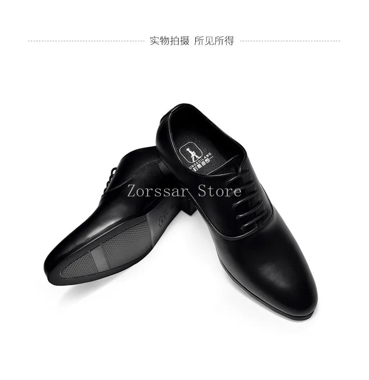 3CM Heels Men Wedding Shoes Genuine Leather White Black Oxford Dress Business Suit Shoe Lace Up Point Toe Formal Shoes Handmade