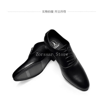 3CM Heels Men Wedding Shoes Genuine Leather White Black Oxford Dress Business Suit Shoe Lace Up Point Toe Formal Shoes Handmade