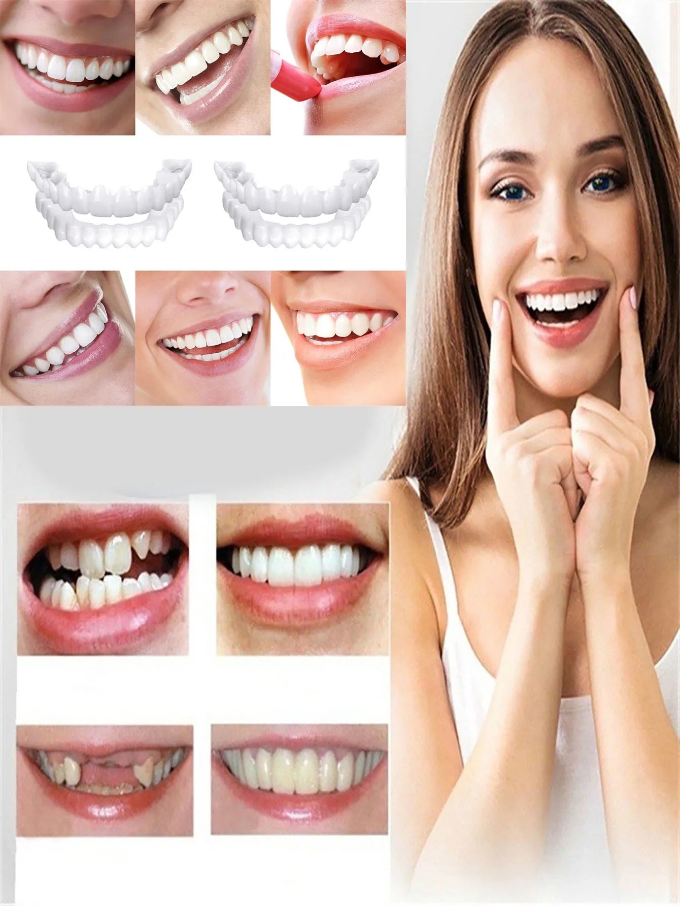 1/2/5Pcs The New Type Of Hole-Free Upper And Lower Teeth Combination Simulation Teeth Whitening Contains Dental Gel/Tweezers