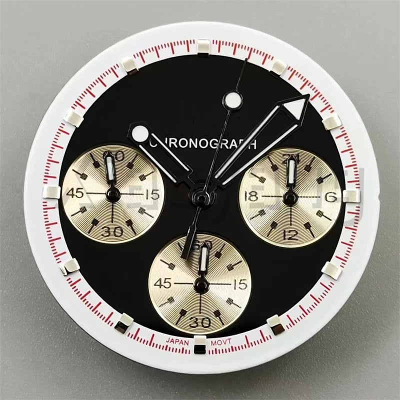 30mm/31.5mm Vk63 Chronograph Watch Dial With Hand Set Green Luminous Black White Red For VK63 Movement Watch Accessories Parts