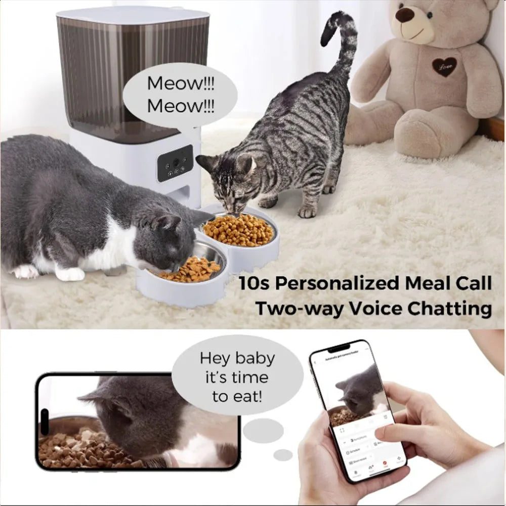 5L Automatic Cat Feeders Double Bowls Smart Timed Cat Dry Food Dispenser With Camera Pet Smart Voice Recorder Auto Feeder For Do