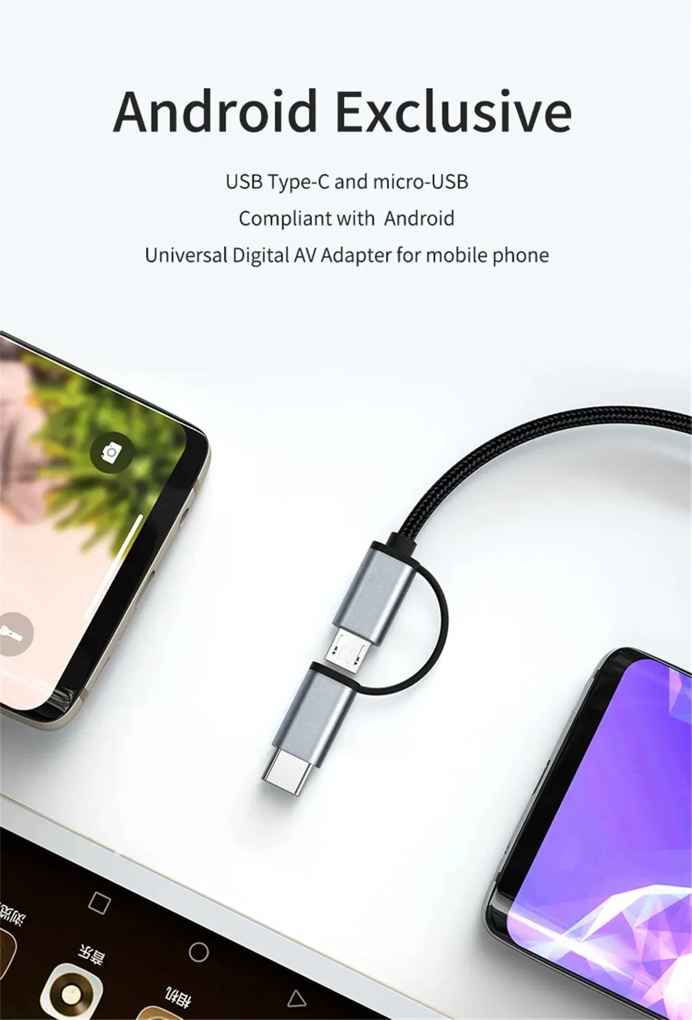 LD39 Wire HD Streaming Display TV Stick Dongle Micro USB Type C to HDMI Cable Mirroring Screen for Android Phone Tablet to TV