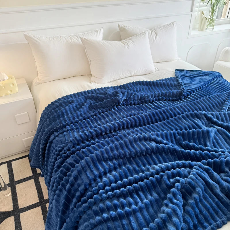 1 blue striped blanket - thickened blanket, modern and simple design, four seasons office nap blanket, suitable for bed or sofa.