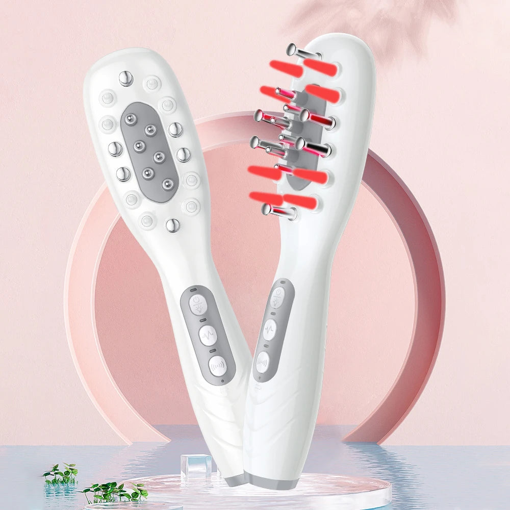 Electric Scalp Massage Comb Red Blue LED Light Therapy EMS Vibration Massage Brush Anti-Hair Loss Medicine Scalp Oil Applicator