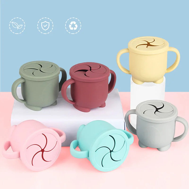 Kids Cup Silicone Food Storage Box Solid Color Baby Sippy Cup Portable Children Snacks Container with Lid Scale BPA Free 200ml