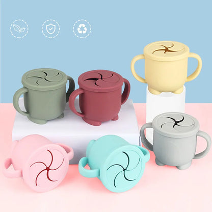 Kids Cup Silicone Food Storage Box Solid Color Baby Sippy Cup Portable Children Snacks Container with Lid Scale BPA Free 200ml
