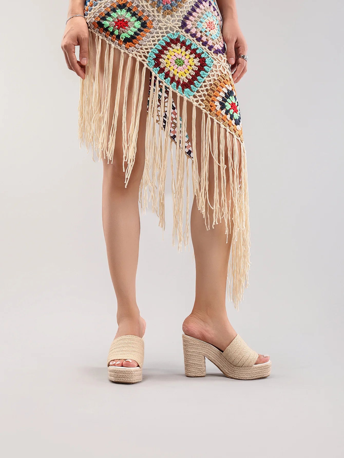 Women's hemp rope platform sandals braided grass summer waterproof high heels European and American style