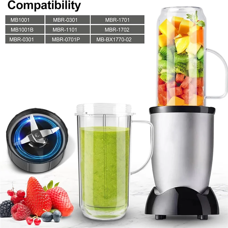 ABKJ-Blender Cups And Blade Replacement Parts 6Pcs, 22Oz Cup With Flip Top To-Go Lids & Blade For Magic Bullet Blender Juicer