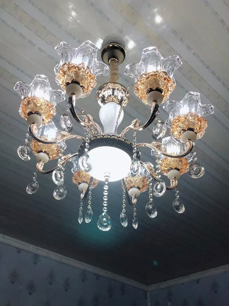 Flower Glass Lampshade Crystal Pendant Lamp Living Room Dining Room Bedroom Hall Villa New Design Hot Sale Decorative Chandelier