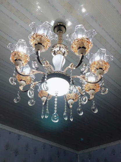 Flower Glass Lampshade Crystal Pendant Lamp Living Room Dining Room Bedroom Hall Villa New Design Hot Sale Decorative Chandelier