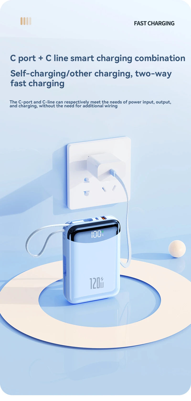 120W Power Bank With Charging Cables 100000mah Large Capacity Portable External Battery For Multi Phones Emergency Supply