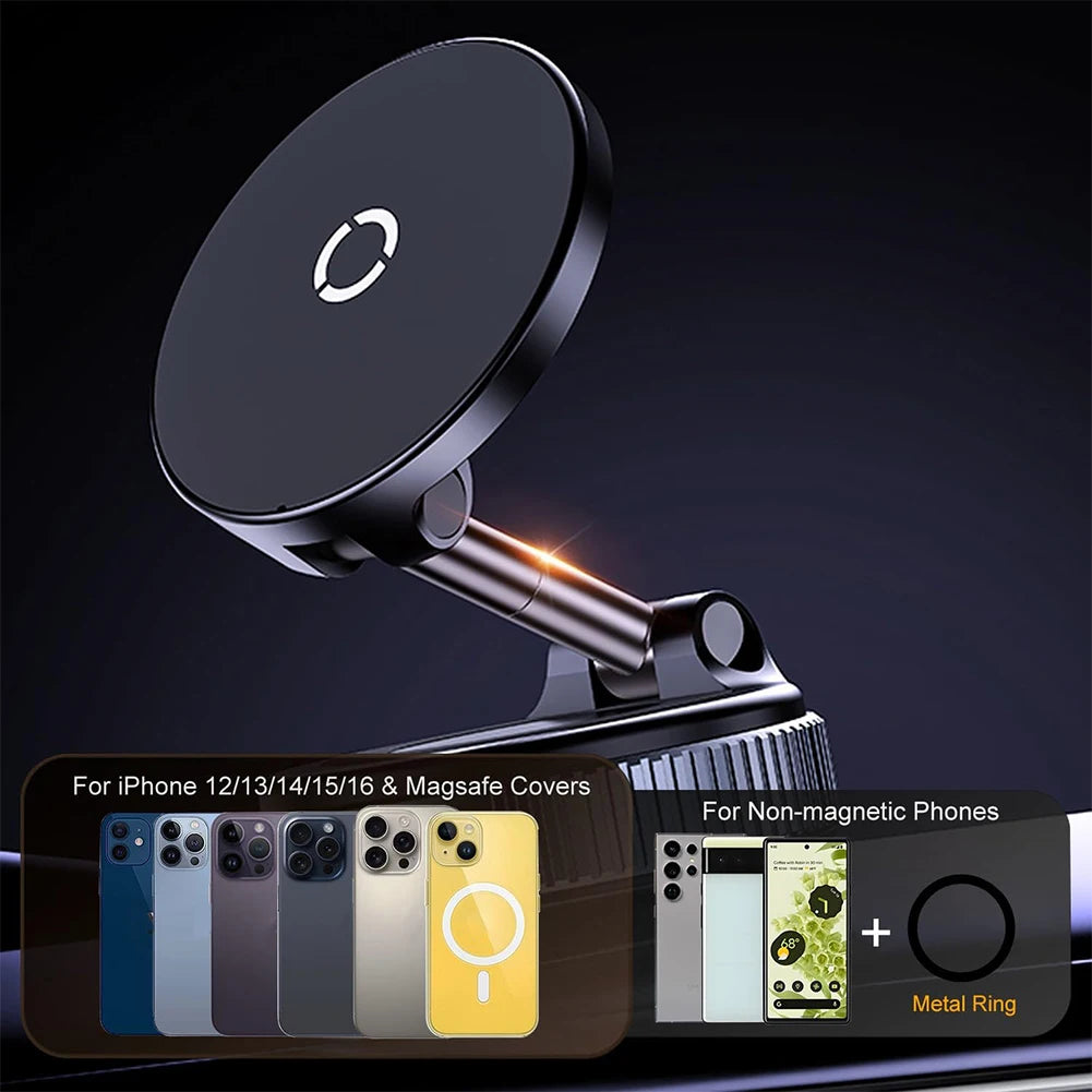 Foldable Magnetic Car Mount Mobile Phone Holder Wireless Charger Vacuum Adsorption Stand for iPhone 16 15 14 13 12 for MagSafe
