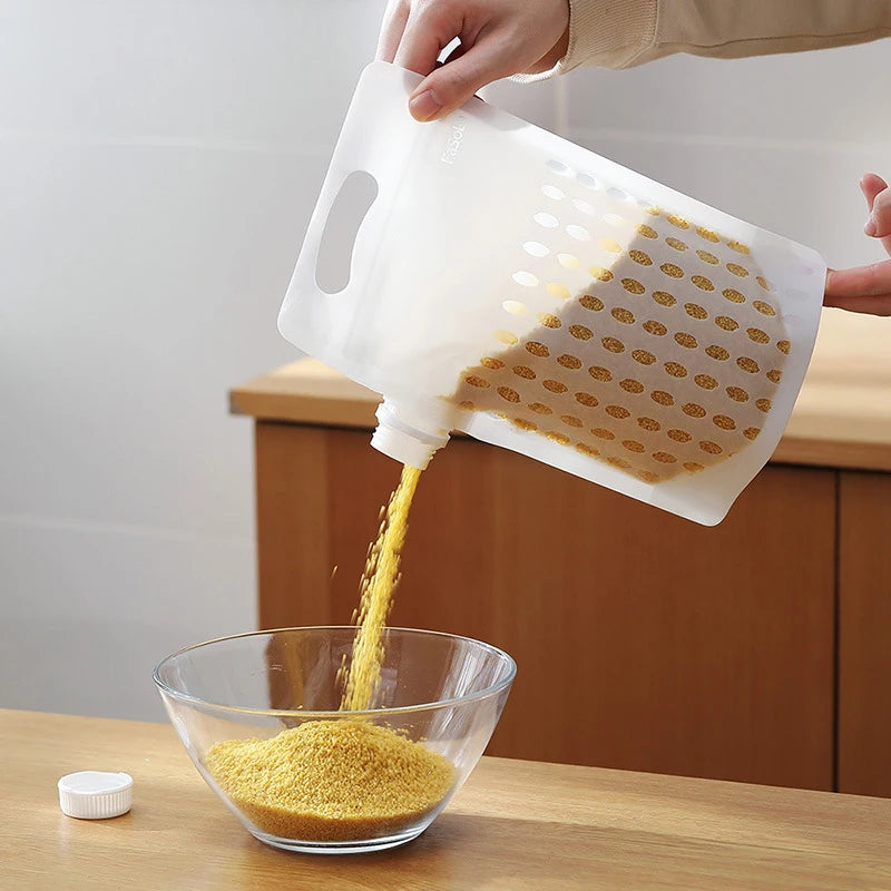 Food Storage Grain Bag Multigrain Pour Reusable Portable Bag Cereal Flour Bean Nut Rice Tea Powder Water Reusable Organizer Case