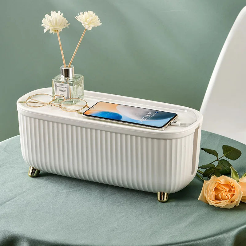 Multifunctional Cable Management Box – Stylish white plastic desktop organizer for power cords