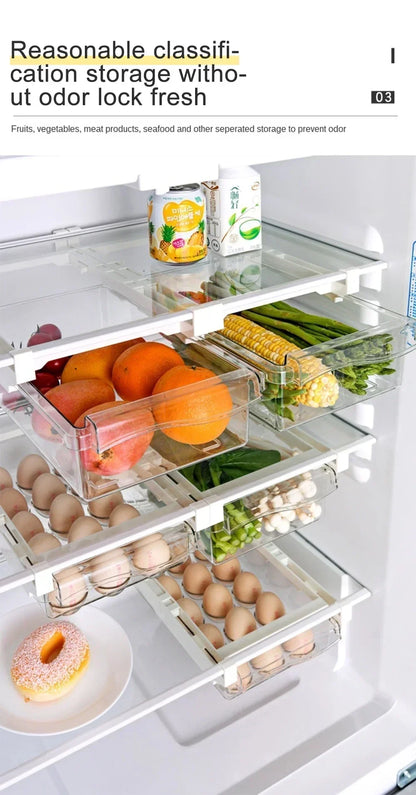 Transparent Fridge Organizer Fruit Egg Refrigerator Storage Box Under-shelf Refrigerator Drawer Box Fresh-keep Kitchen Organizer