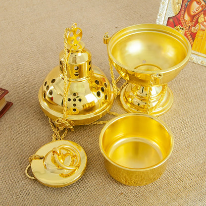 HT Church Supplier High Polished Gold Plated Hanging Incense Burner Orthodox Censer Church Home Decoration Catholic Chalice