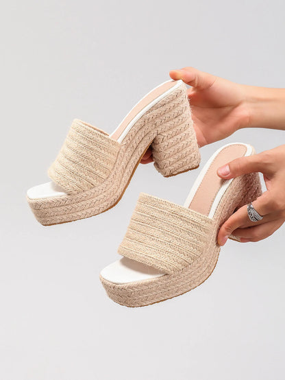 Women's hemp rope platform sandals braided grass summer waterproof high heels European and American style