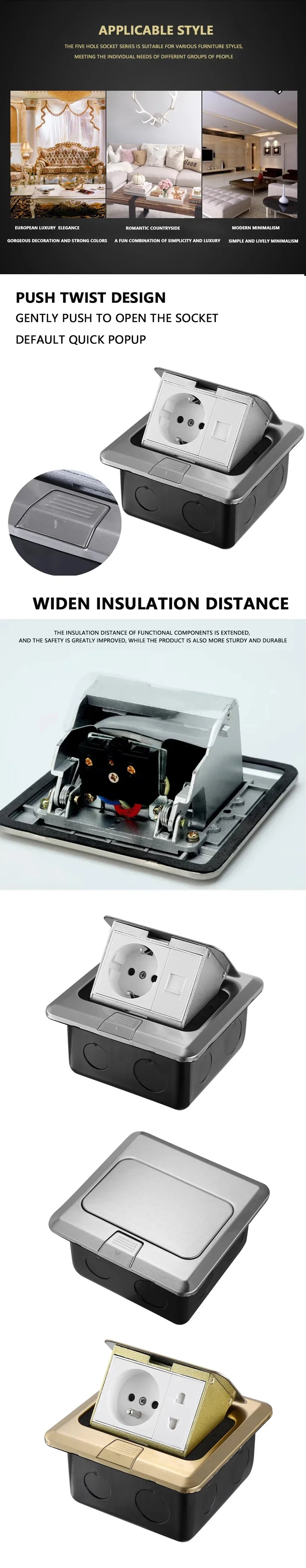 Pop Up Floor Socket Hidden Type EU/FR/US/UK/Universal Power Outlet Stainless Steel Electrical Switches For Home Office Table