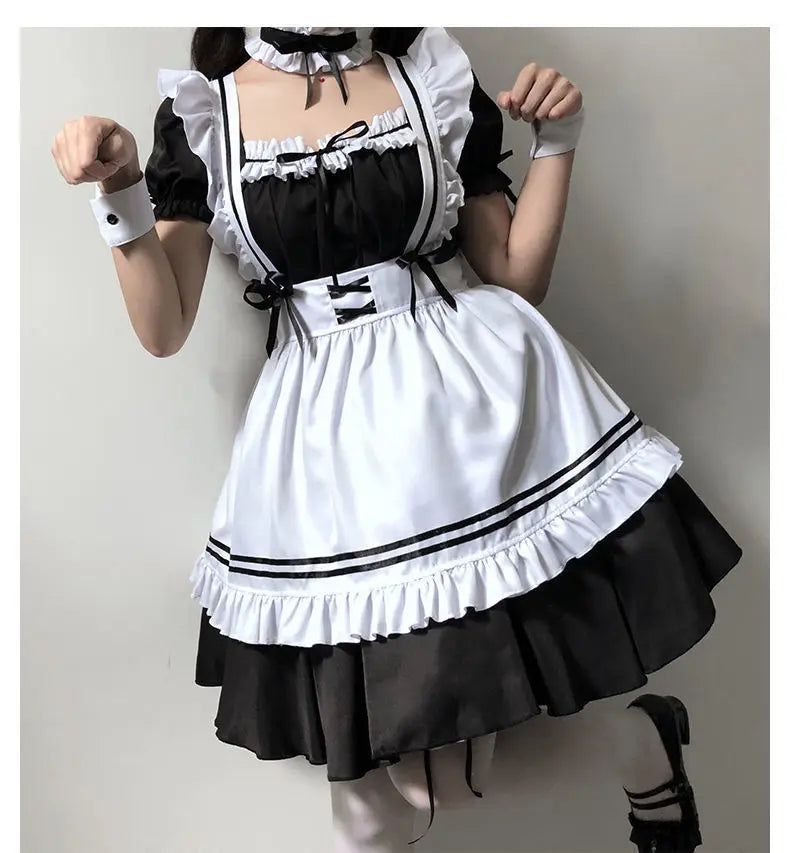 Black White Lolita Maid Girls Women Lovely Cosplay Costume Outfit Dress Sexy French Apron Servant Uniform Exotic CafeMaid S-4XL