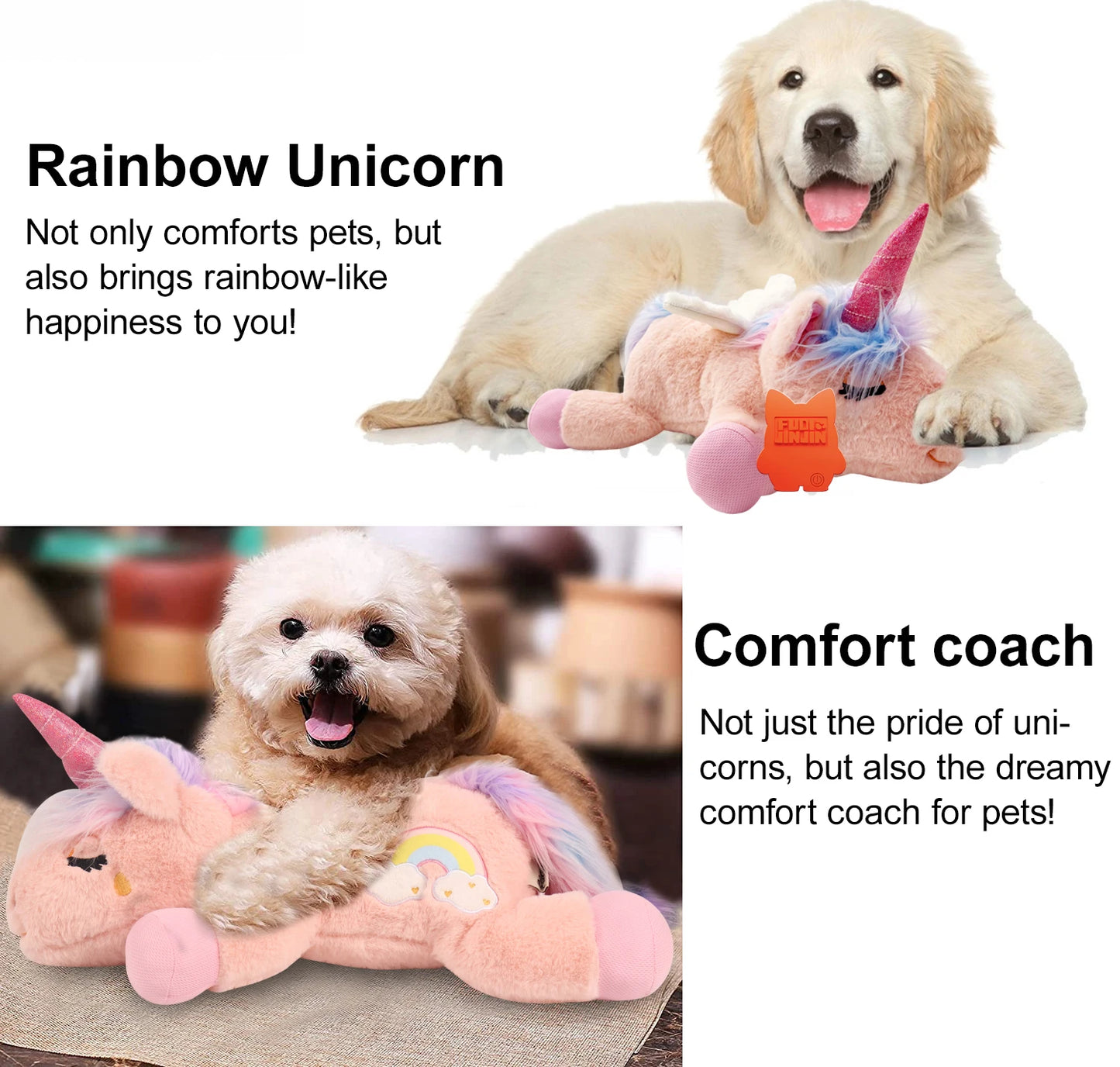 PETFULED Unicorn Heartbeat Dog Toys Plush Toys Comfort Puppy Toys Stress Reducing Sleep Aid Crate Toys, Durable Chew Toys for Do