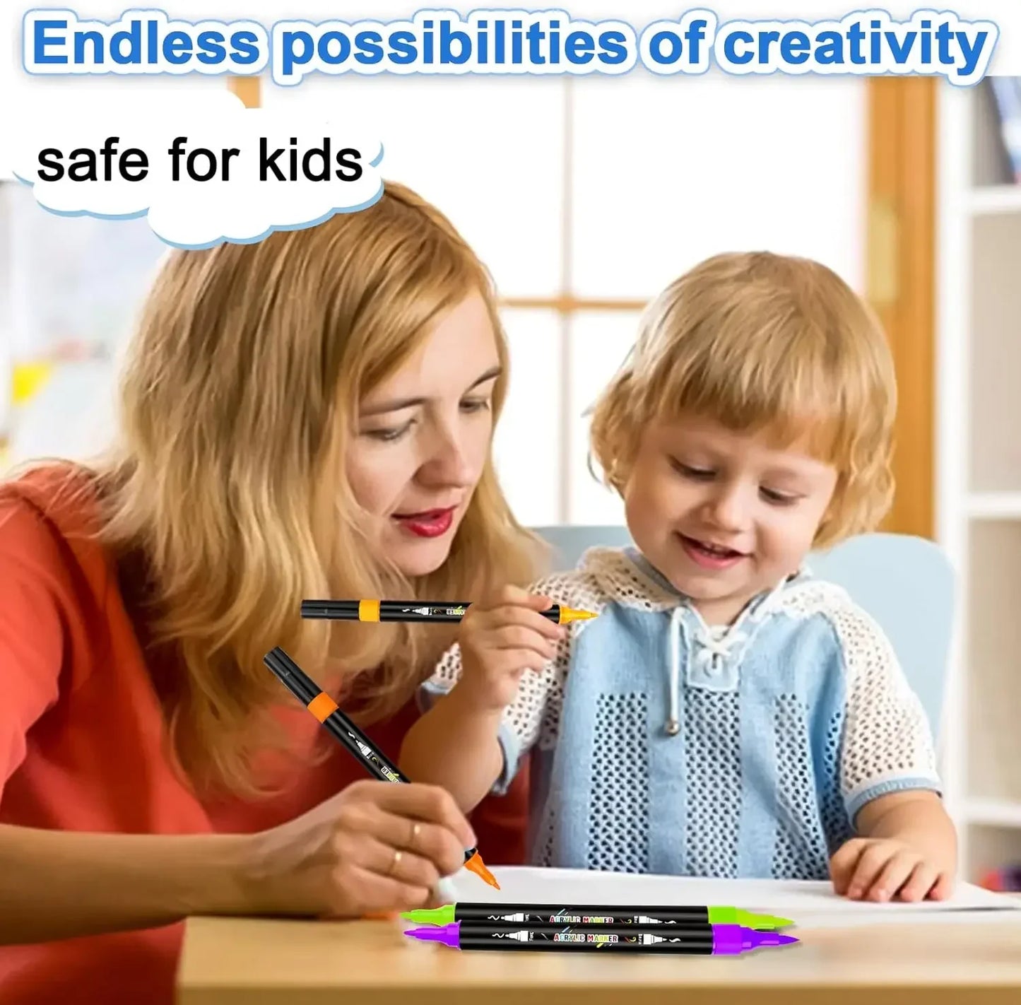 30/48/60 Colors Dual Tip Acrylic Paint Pens Markers Art Markers Set Drawing Markers for DIY Crafts Making Art Brush Set Supplies