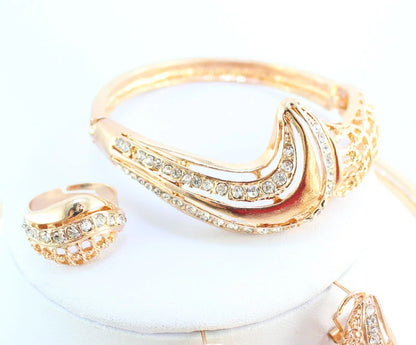 Women Jewelry Sets For Wedding Accessories African Beads Crystal Pendant Statement Dress Necklace Earrings Bracelet Ring Set